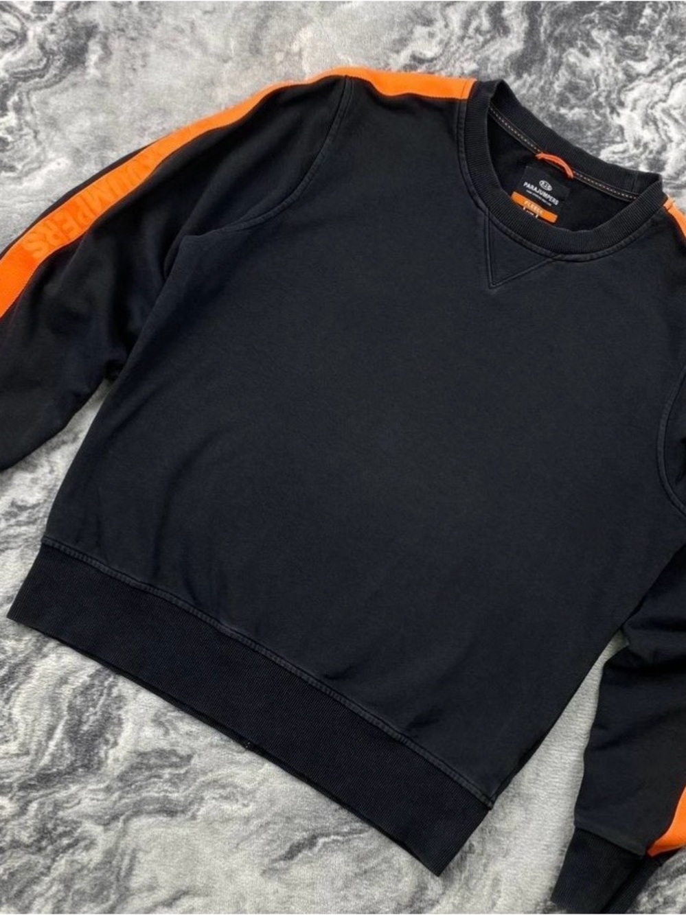 Parajumpers Black Crewneck Sweatshirt with Orange Shoulder Stripes